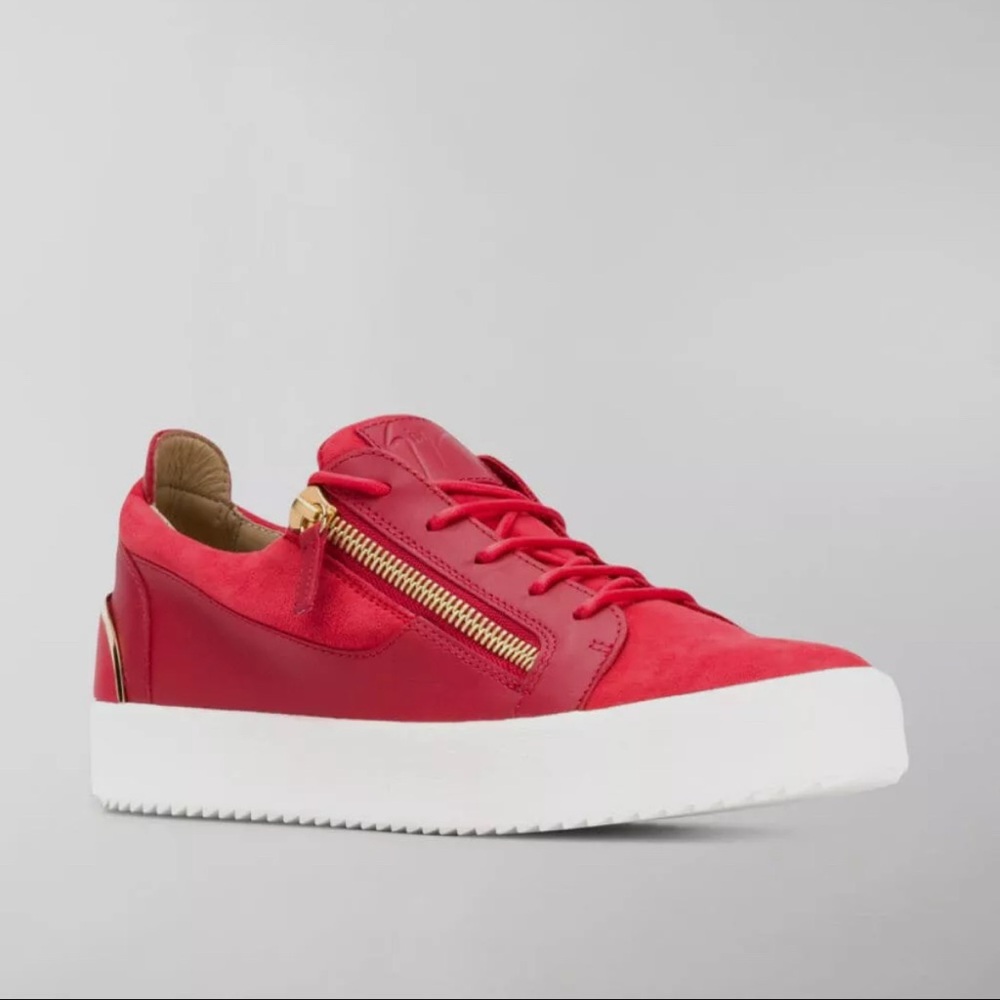 Giuseppe Zanotti Frankie Red Suede Low-Top Sneakers | Size 43 (US 10)